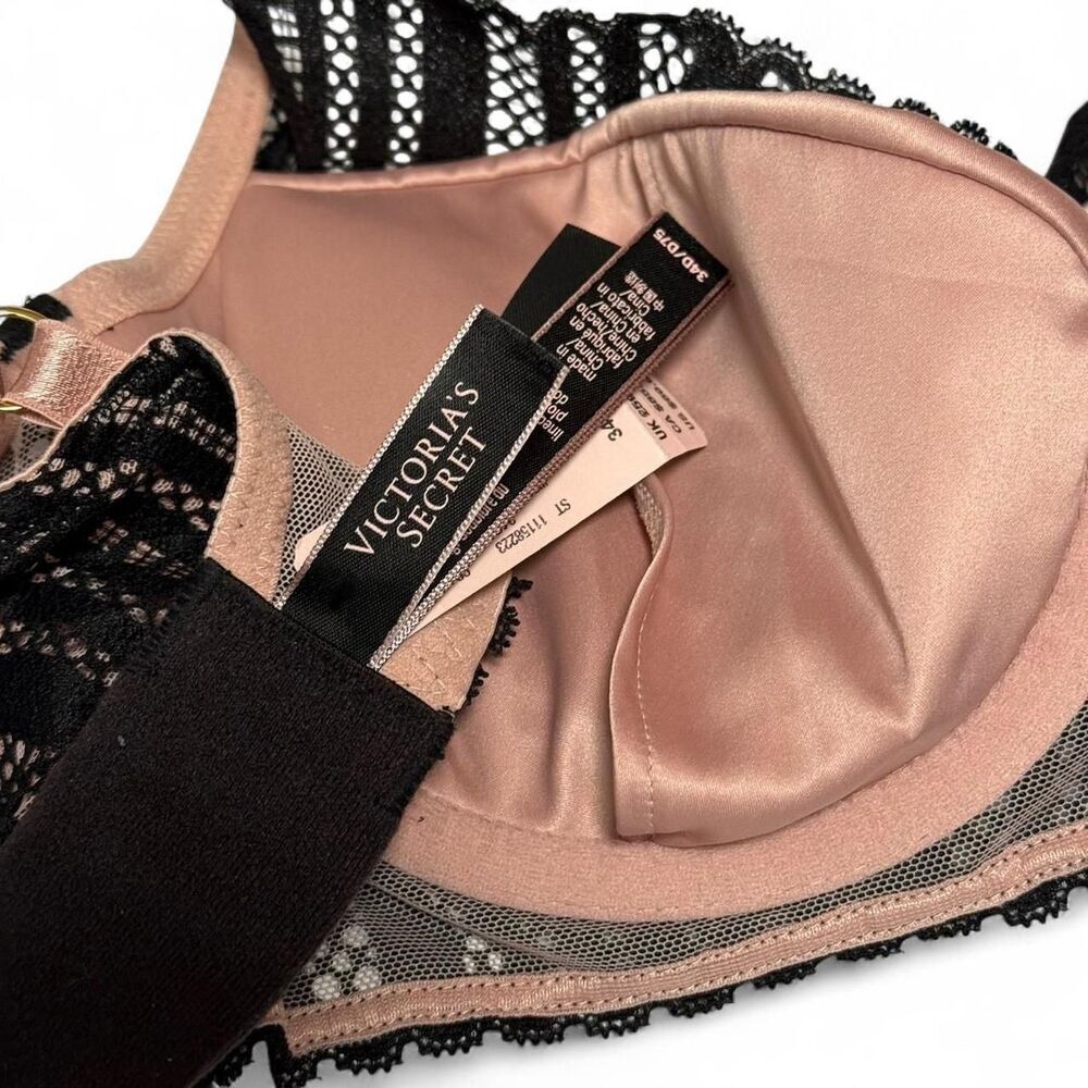 Victoria's Secret NEW Very Sexy Black striped plunge bra with Pink Satin | 34D - Picture 7 of 7